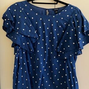 J. Crew Navy Polka Dot Ruffle Blouse